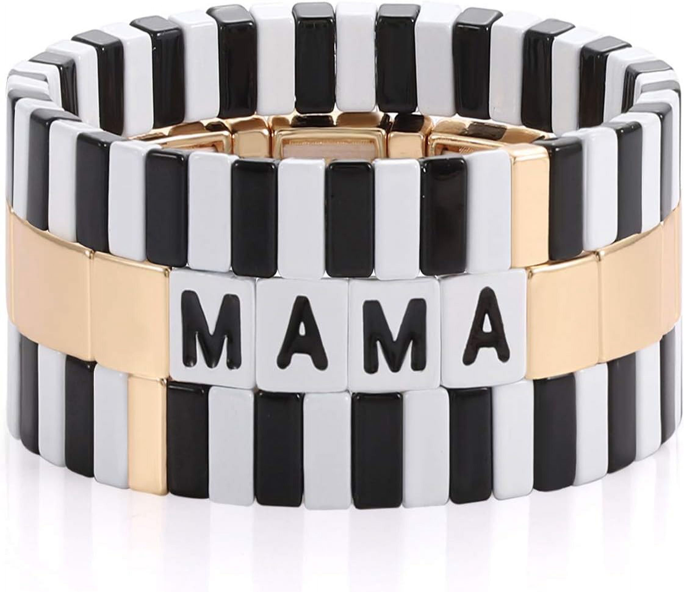 Mothers Quality Day Gift Tile Bracelet MAMA Enamel Colorblock Tile Bead ...