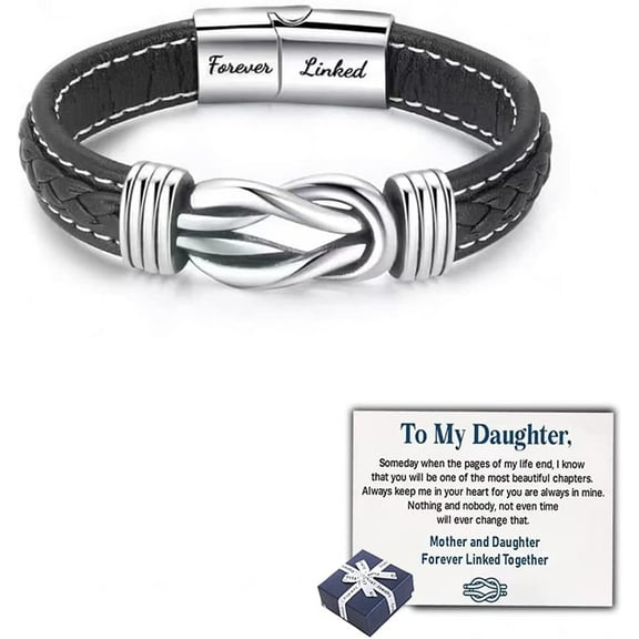 Mothers and daughters/sons are forever connectedWoven Leather Bracelet Women's Inspirational Wristband Women's/Men's Stainless SteelWoven Leather Bracelet Bracelet Wristband Daughter/Son Gift