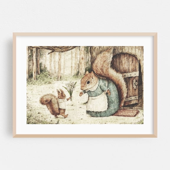 Mothersday - Drawing Forest Nature Fantasy Vintage Floral Rustic Oak Framed Wall Art Print 20 x 30 inches
