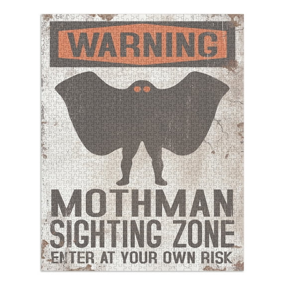 Mothman, Cryptid, Mothman Sighting Zone, Enter At Your Own Risk (1000 Piece Puzzle, Size 19x27, Challenging Jigsaw Puzzle for Adults and Family, Made in USA)