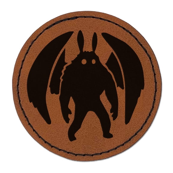 Mothman Cryptozoology Monster 2.5" Faux Leather Round Engraved Iron-On Patch - Brown