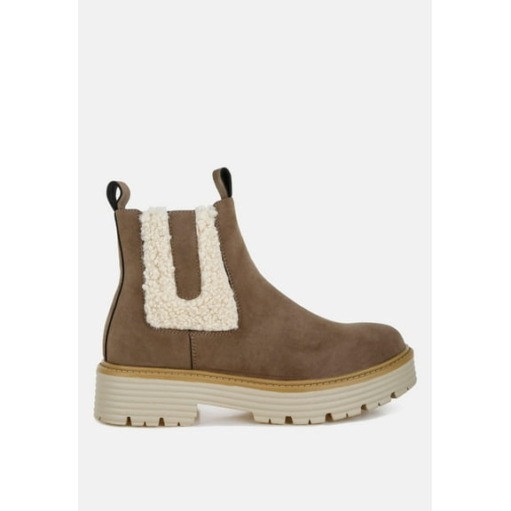 Mothman Faux Fur Detail Chunky Ankle Boots