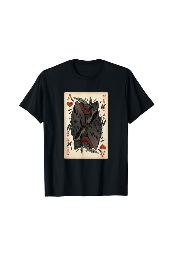 Mothman Playing Card - Ace of Hearts Game Suit Cryptid Black T-Shirt
