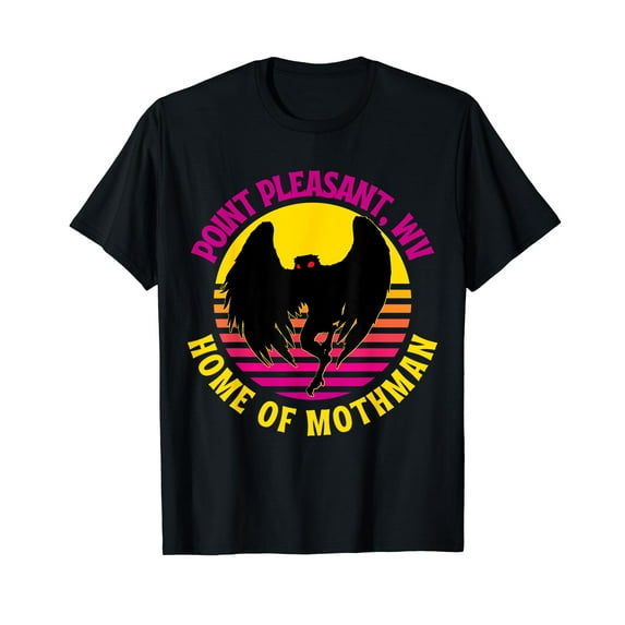 Mothman Point Pleasant WV Retro Cryptid Creature Folklore Black T-Shirt