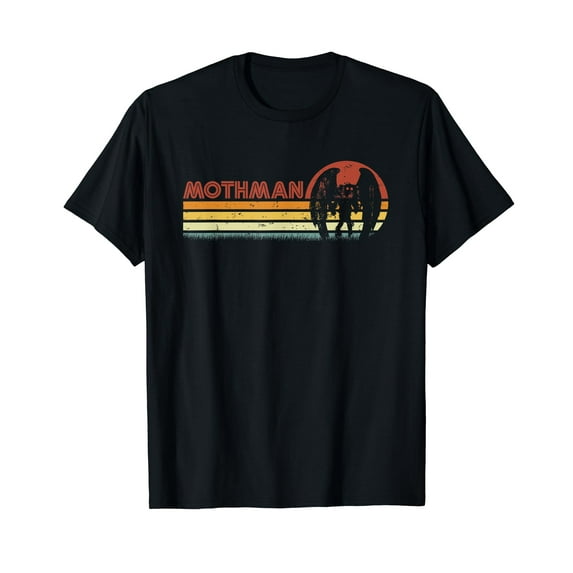 Mothman - Retro Stripes, Vintage Point Pleasant Cryptid Black T-Shirt