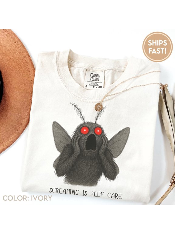 Mothman Screaming Shirt. Funny Cute Cryptid Gift Idea. Fantasy Book Lover T-shirt Tshirt Tee Tees Meme Moth Man Legend Tee Fall Season D264
