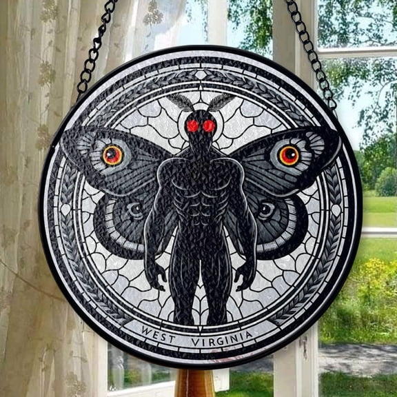 Mothman Stained Glass SunCatcher Mothman LightCatcher Cryptid Window Hanging Home Decoration Cryptozoology Creature Decor, Stained Glass Ornament 2025, Holiday Decoration,