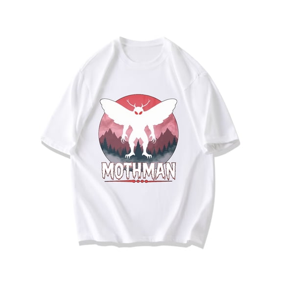 Mothman T Shirt Black Mothman Silhouette With Mountain And Sunset Design For Casual Wear And Pop Culture Fans