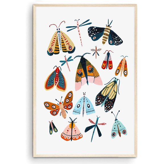 Moths & Butterflies Wall Art, Bugs & Animal Kids Room Decor Themed Art, Gift for Classroom, School - (Unframed, 20 x 30 inches)