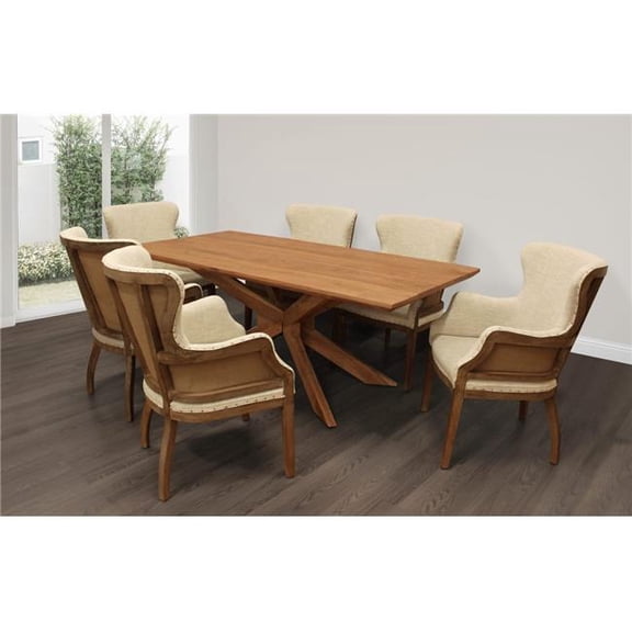 Moti Bradley79-88011063-6 79 in. Dining Set with Solid Acacia Wood Dining Table with 6 Phelps Chairs - Natural - 7 Piece