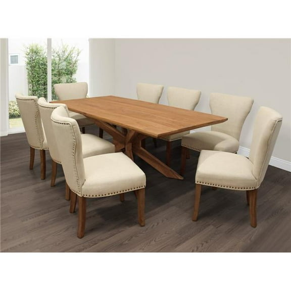 Moti Bradley79-88011088-4 79 in. Dining Set with Solid Acacia Wood Dining Table with Howell Chairs - Ivory - 9 Piece - Set of 4