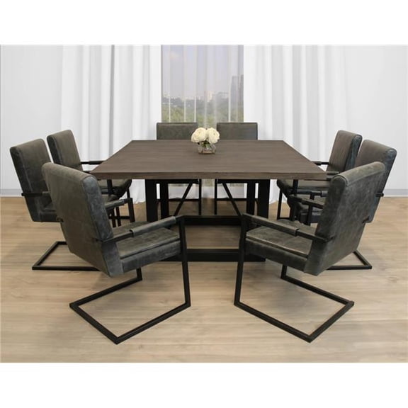 Moti BraxtonS60-94011057-8 60 in. Dining Set with Mango Wood Top Dining Table with Lloyd Arm Chair in Leather - Antique - 9 Piece - Set of 8