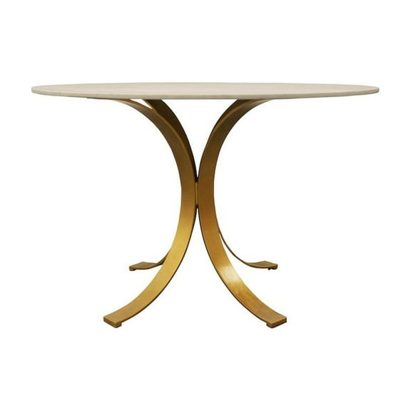 Moti Haskell 48" Round Modern Ivory Marble Top Dining Table on Iron Base