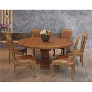Moti HolmesMB72-94011043-3 70 in. Dining Set with Round Table & 6 Leather Chairs - Brown - 7 Piece