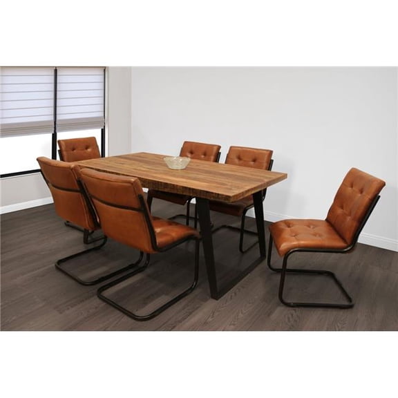 Moti Lakewood63-94011056-6 63 in. Dining Set with Dining Table & 6 Wilson Leather Chairs - Brown - 7 Piece