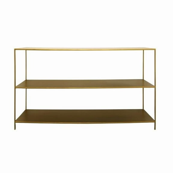 Moti Maggie 60" 3-Tier Modern Metal Console Table in Antique Brass