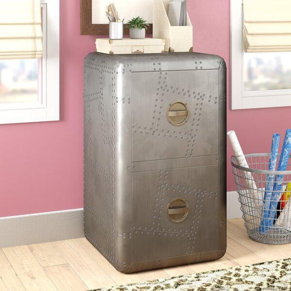 Moti Pilot 18" Hand-Crafted Modern Aluminum Filing Cabinet in Silver