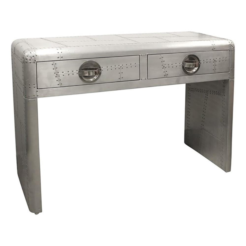 Silver Aluminum and Wood 2-Drawer Console Table