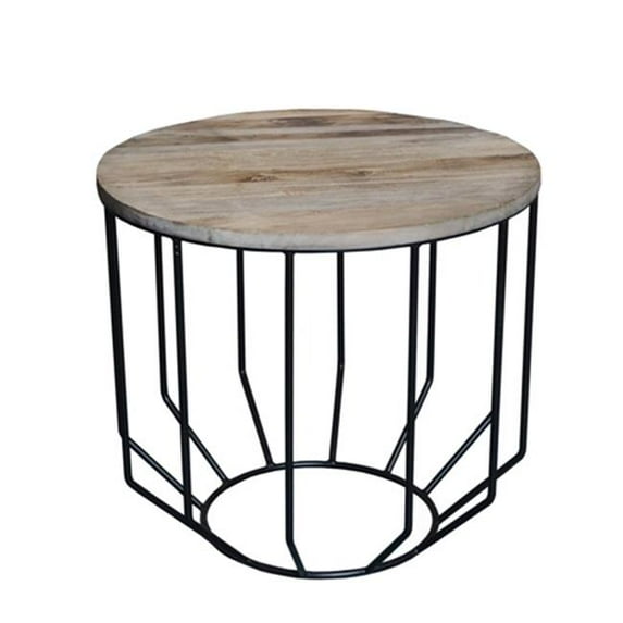 Moti Syracuse Cocktail Table with Metal Base Wood Top & Leather Strap - 22 x 20 x 22 in.