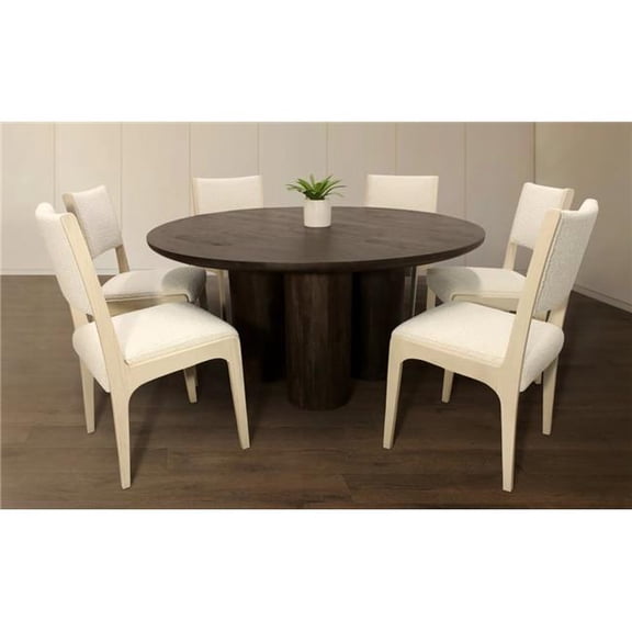 Moti Syracuse63R-88011098-3 63 in. Dining Table with Ashton Boucle Chairs - Ivory - Set of 3