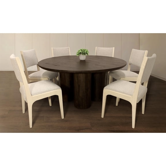 Sullivan 63" Dining Table Set with 3 Sets of Ash Side Chairs in Silver Boucle