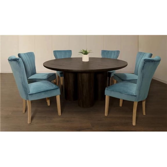 Moti Syracuse63R-88011111-3 63 in. Dining Table with Clive Velvet Chairs - Teal - Set of 3