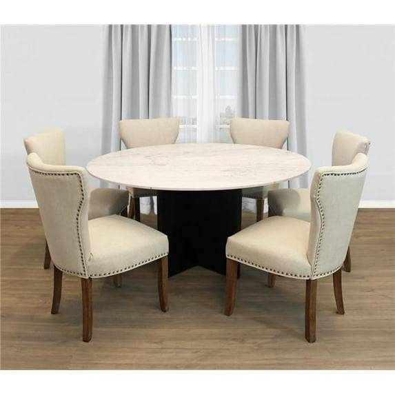 Moti Terrain60-88011088-3 60 in. Dining Set with Oval Dining Table & 3 Chairs - Ivory - 7 Piece