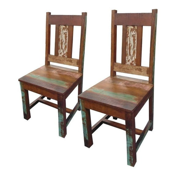 Moti Trinidad 42" Reclaimed Solid Wood Dining Chair in Multi-Color - Set of 2