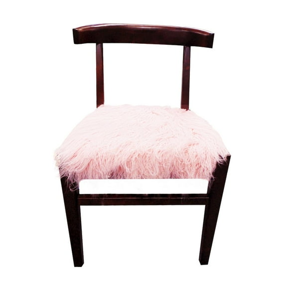 Moti Upholstery Aaron 21" Mid-Century Faux Fur & Solid Wood Accent Chair in Pink