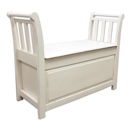Moti Winged 38" Hand-carved Farmhouse Solid Wood Storage Bench in White