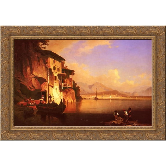 Motio of Lake Garda 24x18 Gold Ornate Wood Framed Canvas Art by Franz Richard Unterberger
