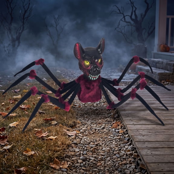 Motion Activated Electric Creeping Spider Prop, Sound-Making Bat-Headed Spider Halloween Animatronic Indoor Outdoor Yard Decor