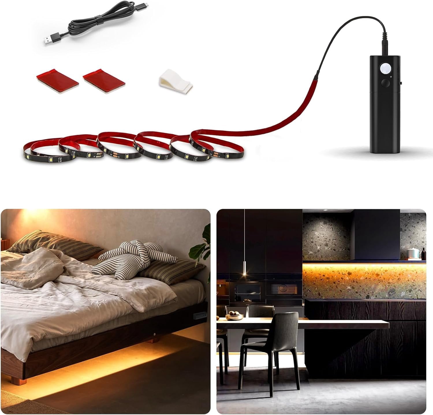 Motion Activated LED Strip Light, Rechargeable Box with 6.56ft LED ...