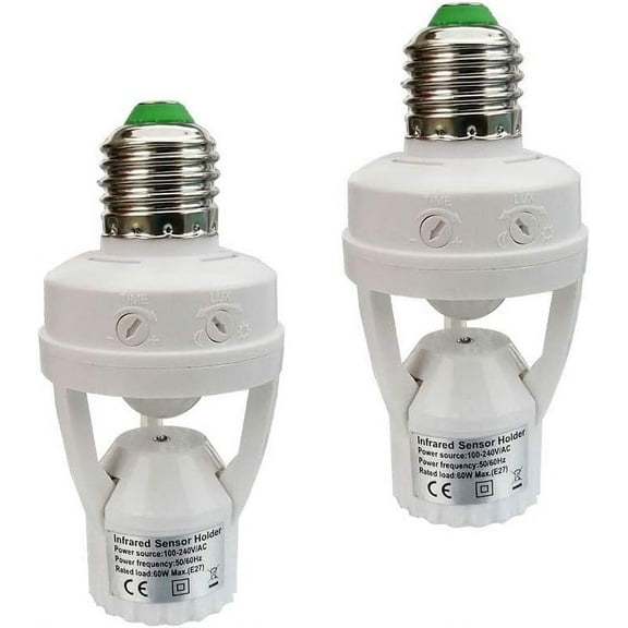 Motion Activated Light Socket,E27 Motion Security Light Bulb Socket Indoor for Front Door Porch Garage Basement Hallway Closet