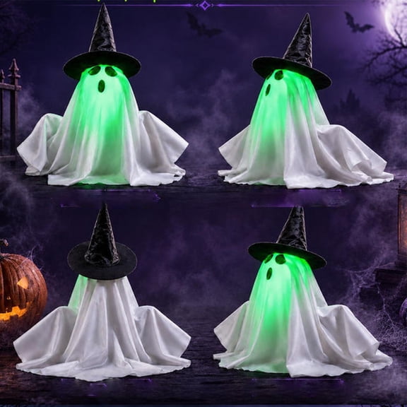 Motion Activated Sound Jump Ghost Prop, Pre-Lit LED Green Light Screaming Doll Spooky Decor, Animated Yard Statue for Halloween Party Props
