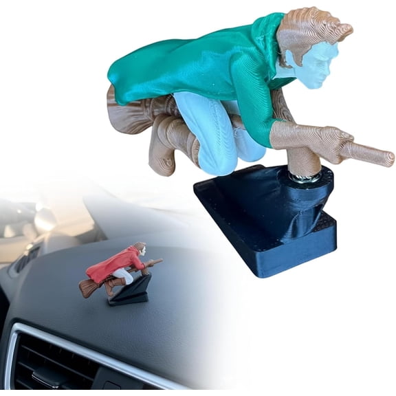Motion Activated Wizard Broomstick Car Dashboard Ornament Flying Mini Figure Auto Drifting Interior Accessory Gift for Drivers Car Enthusiasts No Battery Needed