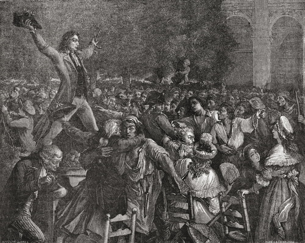 Motion Au Palais Royal By Camille Desmoulins 1789 From Histoire De La Revolution Francaise By Louis Blanc Canvas Art - Ken Welsh  Design Pics (34 x 26)