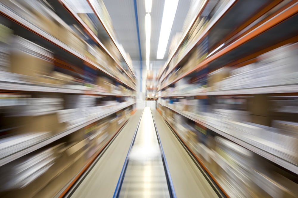 Motion Blur Of A Warehouse Conveyor Belt Canvas Art - John Short Design Pics (18 x 12)