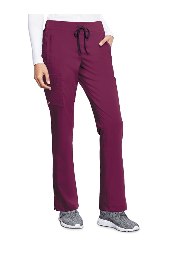 Motion By Barco MOP001 Women's Claire Five Pocket Flat Front Elastic Back Scrub Pant Wine L