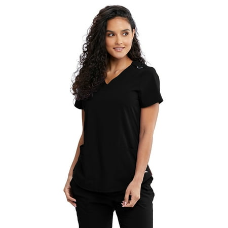 Motion By Barco MOT001 Women's Three Pocket V-Neck Rib Knit Inset Scrub Top Black 3XL