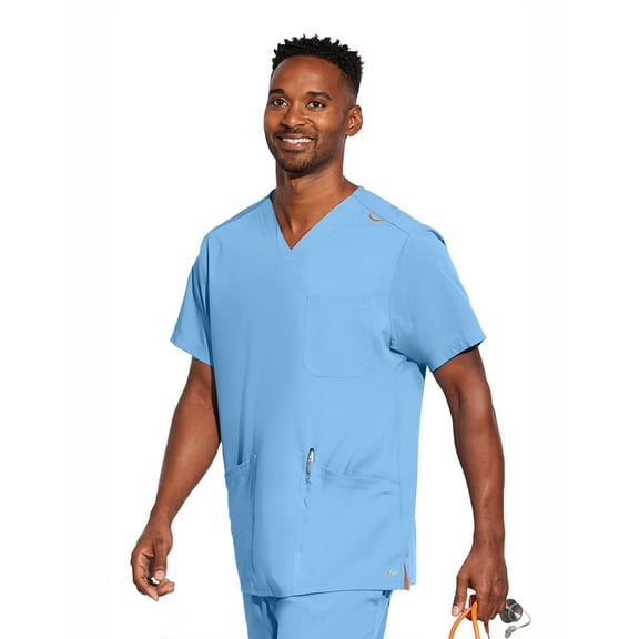 Motion By Barco MOT019 Men's Four Pocket Lapover V-Neck Scrub Top Ciel Blue XS
