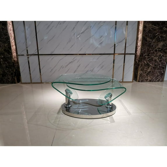 Motion Coffee Table with Clear Glass Top and Chrome Base