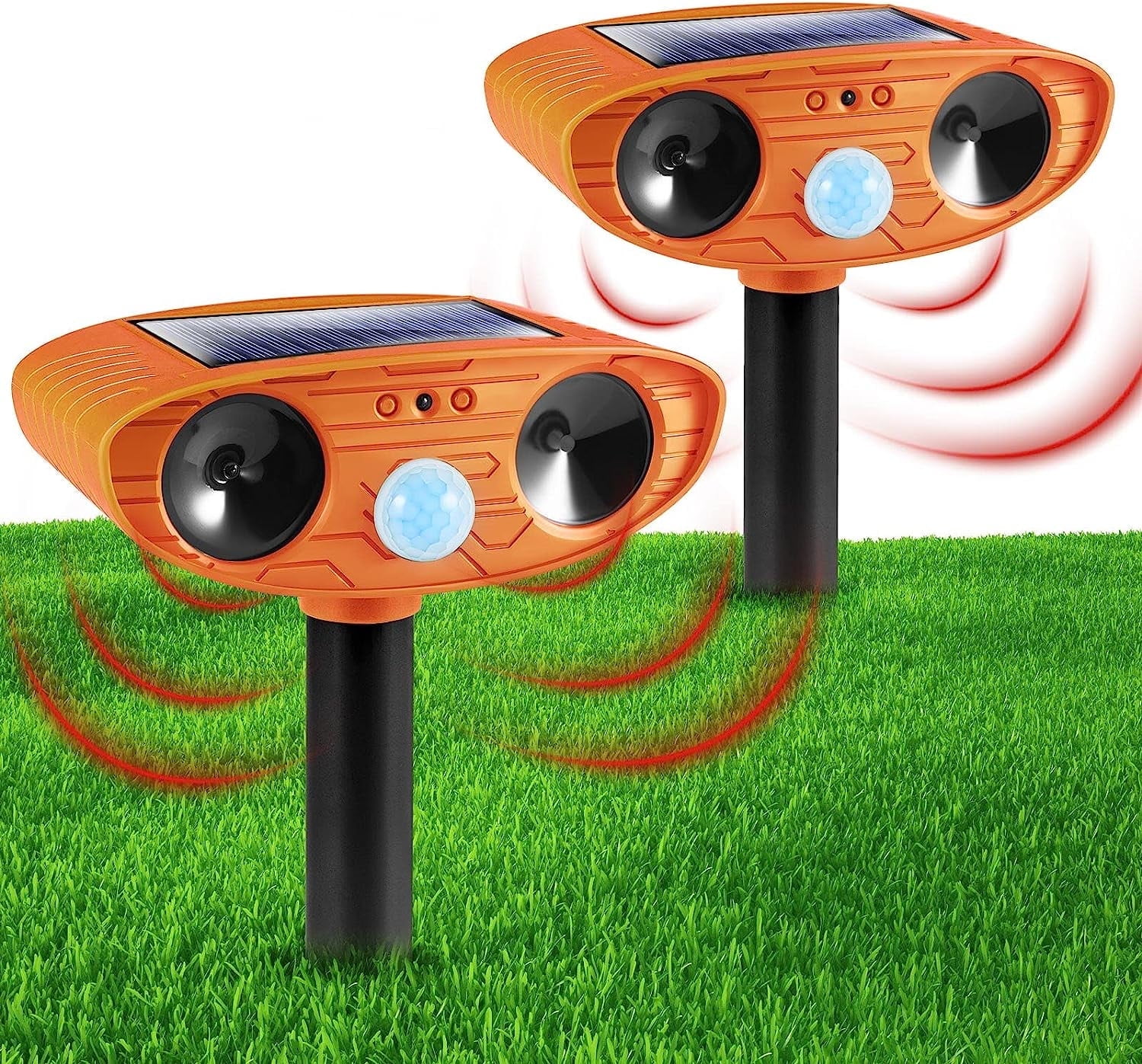 Paddsun Motion Detection LED Light 2-Pack Solar Ultrasonic Animal Repeller Cat Squirrel Raccoon Deer Mouse Fox Wateproof