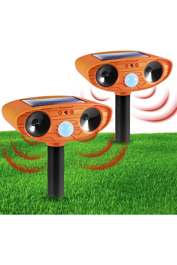 Motion Detection LED Light 2-Pack Solar Ultrasonic Animal Repeller Cat Squirrel Raccoon Deer Mouse Fox Wateproof