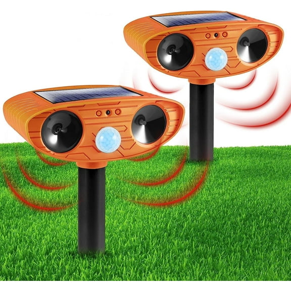 Paddsun Motion Detection LED Light 2-Pack Solar Ultrasonic Animal Repeller Cat Squirrel Raccoon Deer Mouse Fox Wateproof