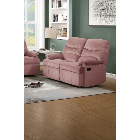 Motion Manual 2-Seater Loveseat Reclining Couch Soft Velvet Blush Pink 1pc Recliner Loveseat Living Room