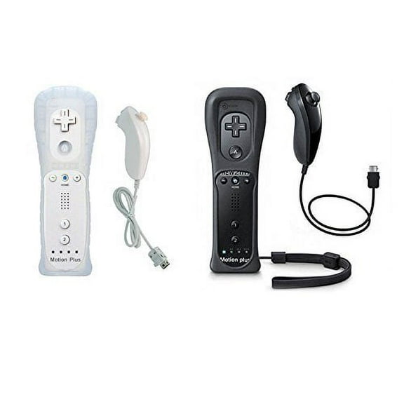 Motion Plus Remote And Nunchuck Controller For Nintendo Wii Wii U Black And White