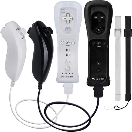Motion Plus Wii Controllers 2Packs with Nunchucks, Wii Remote Controllers Compatible for wii and Wii U with Built in Motion Plus-BlackWhite