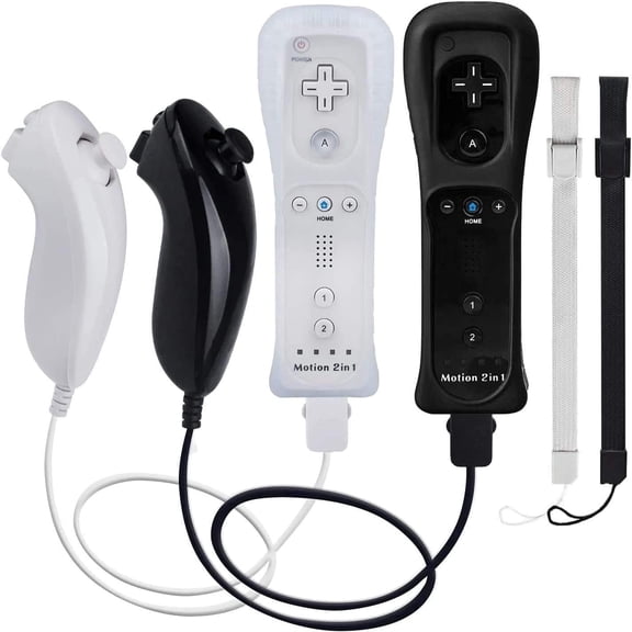 Motion Plus Wii Controllers 2Packs with Nunchucks, Wii Remote Controllers Compatible for wii and Wii U with Built in Motion Plus-BlackWhite