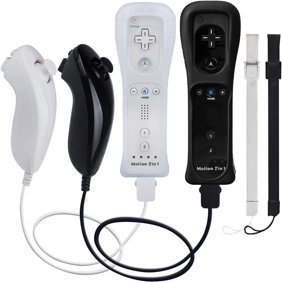 Motion Plus Wii Controllers 2Packs with Nunchucks, Wii Remote Controllers Compatible for wii and Wii U with Built in Motion Plus-BlackWhite
